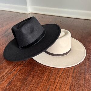 Wide brim felt hats, smooth triangle crown, size S/M 56cm black and white